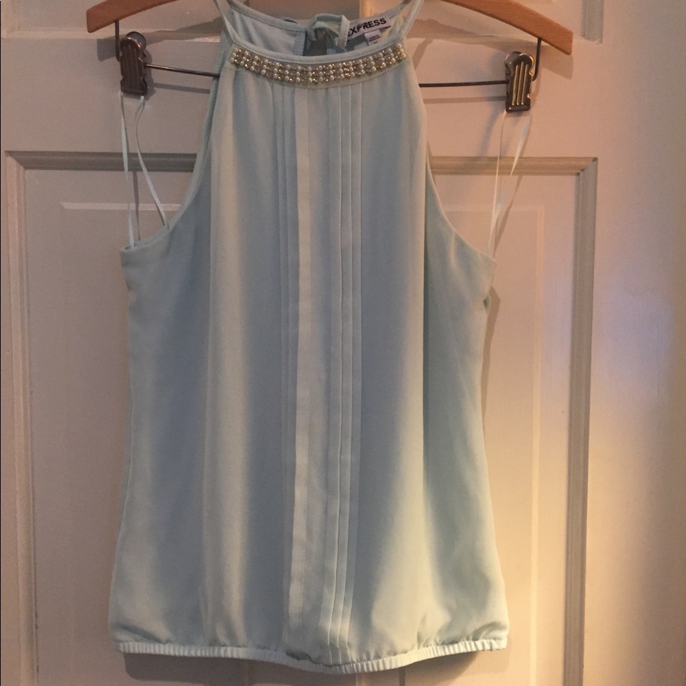 Express Mint Bejeweled Halter Top